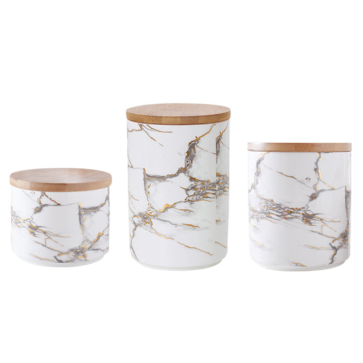 Transform Your Kitchen With the Marbled Ceramic Wooden Lid Airtight Jar