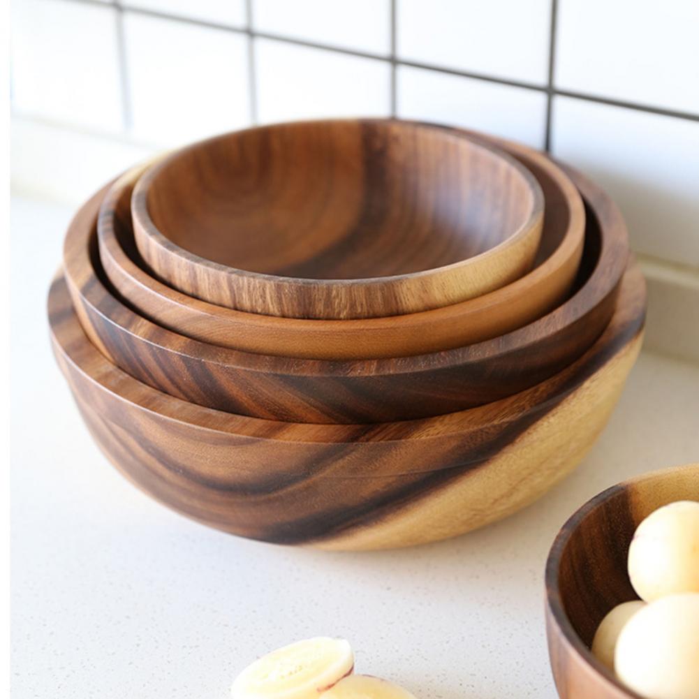 Natural Wooden Kitchen Bowl Fruit Salad Serving Bowl