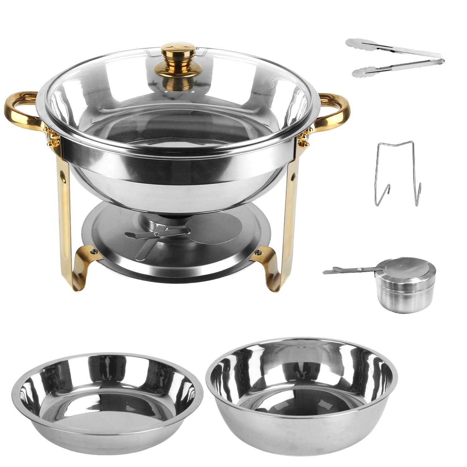 4-Piece Stainless Steel Chafing Dish Buffet Set With Glass Lid