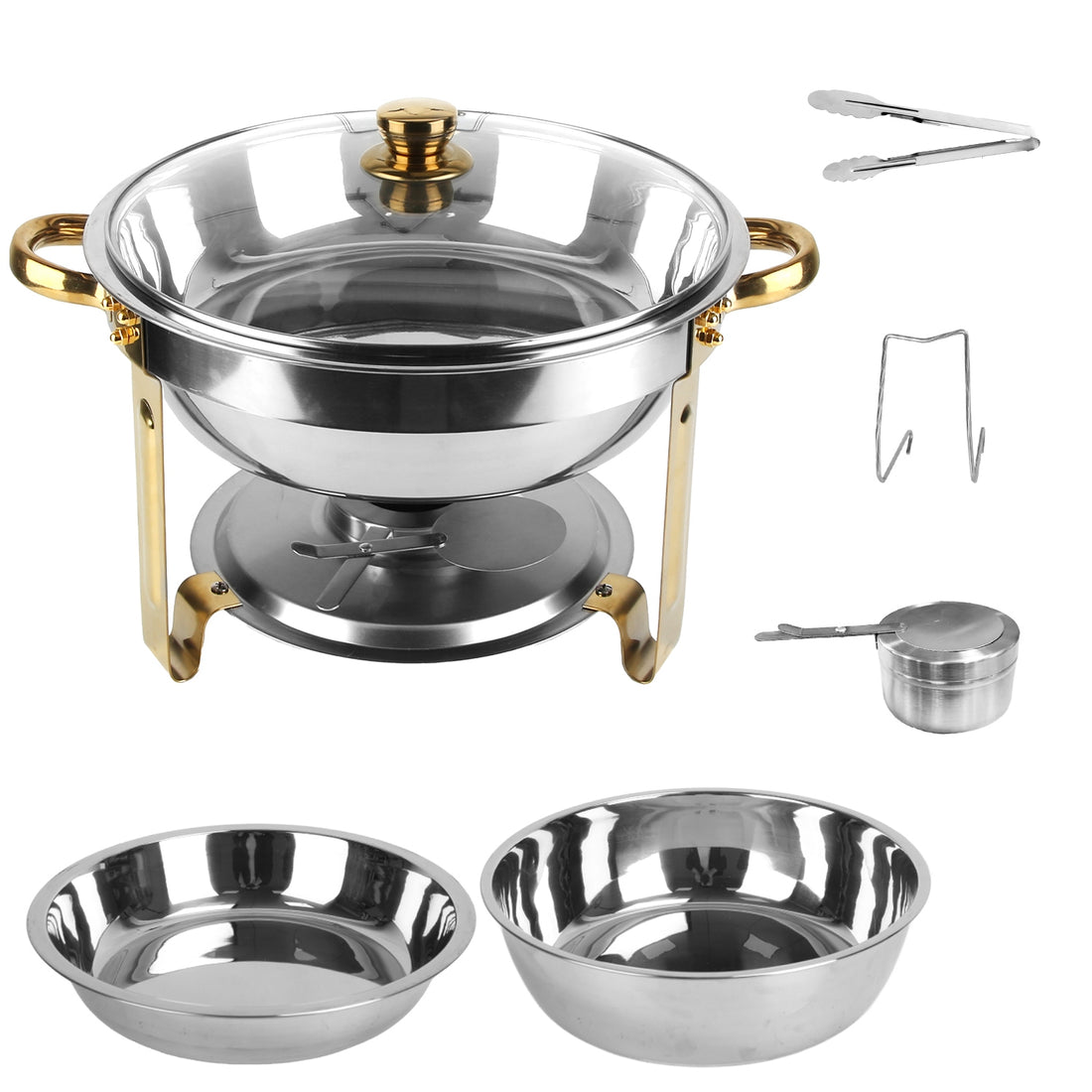 4-Piece Stainless Steel Chafing Dish Buffet Set With Glass Lid
