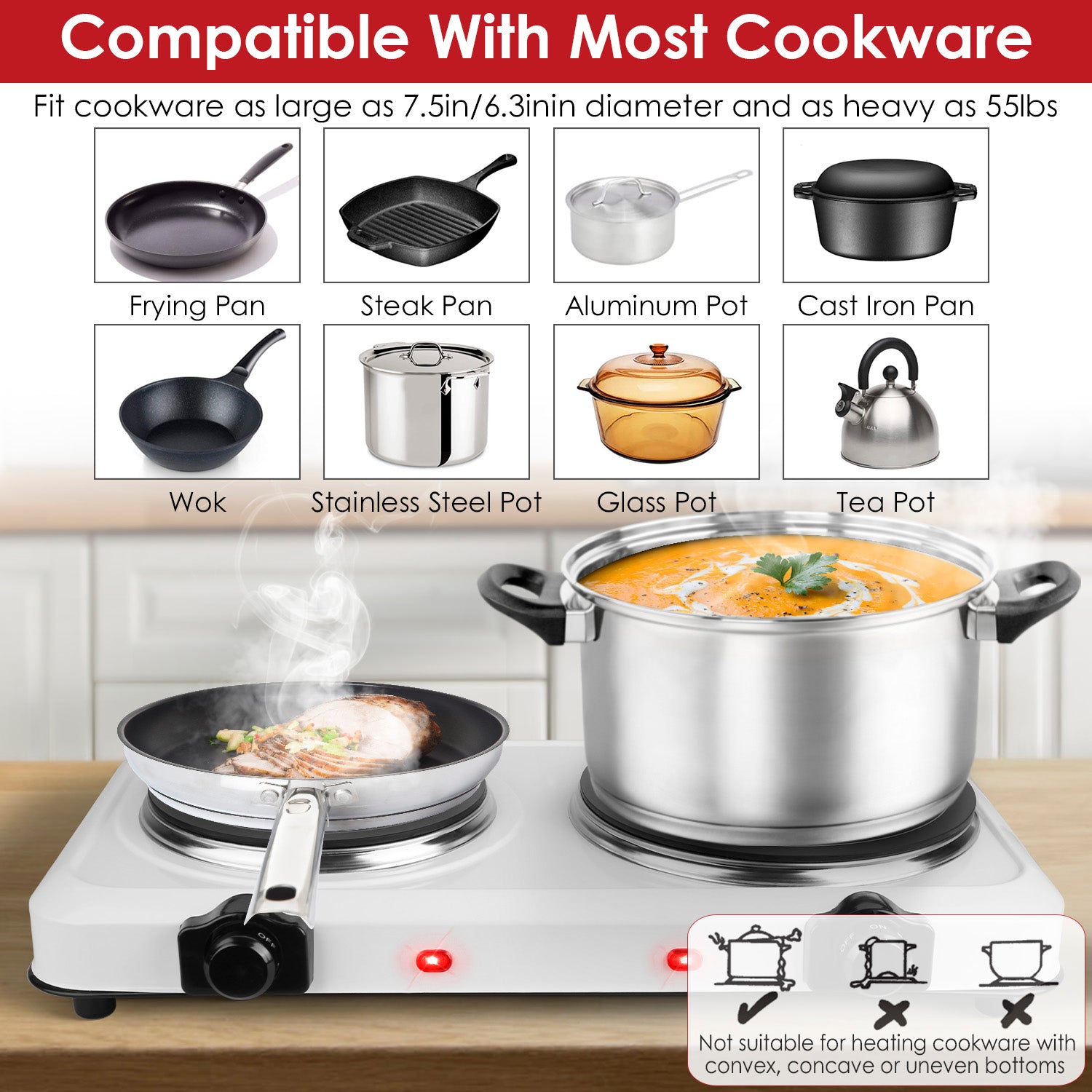 2000W Electric Infrared Dual Burner Hot Plate Stove