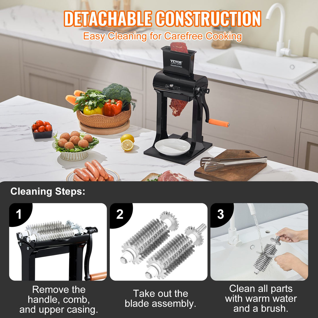 Heavy Duty Stainless Steel Manual Meat Tenderizer for Kitchen