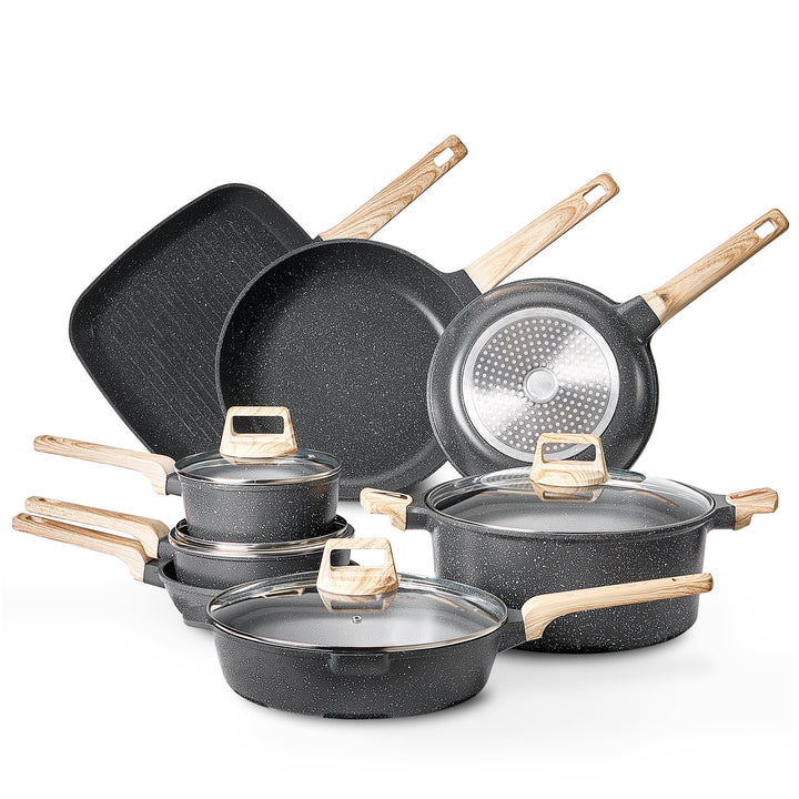 19 Piece Granite Nonstick Cookware Set Induction Compatible Black