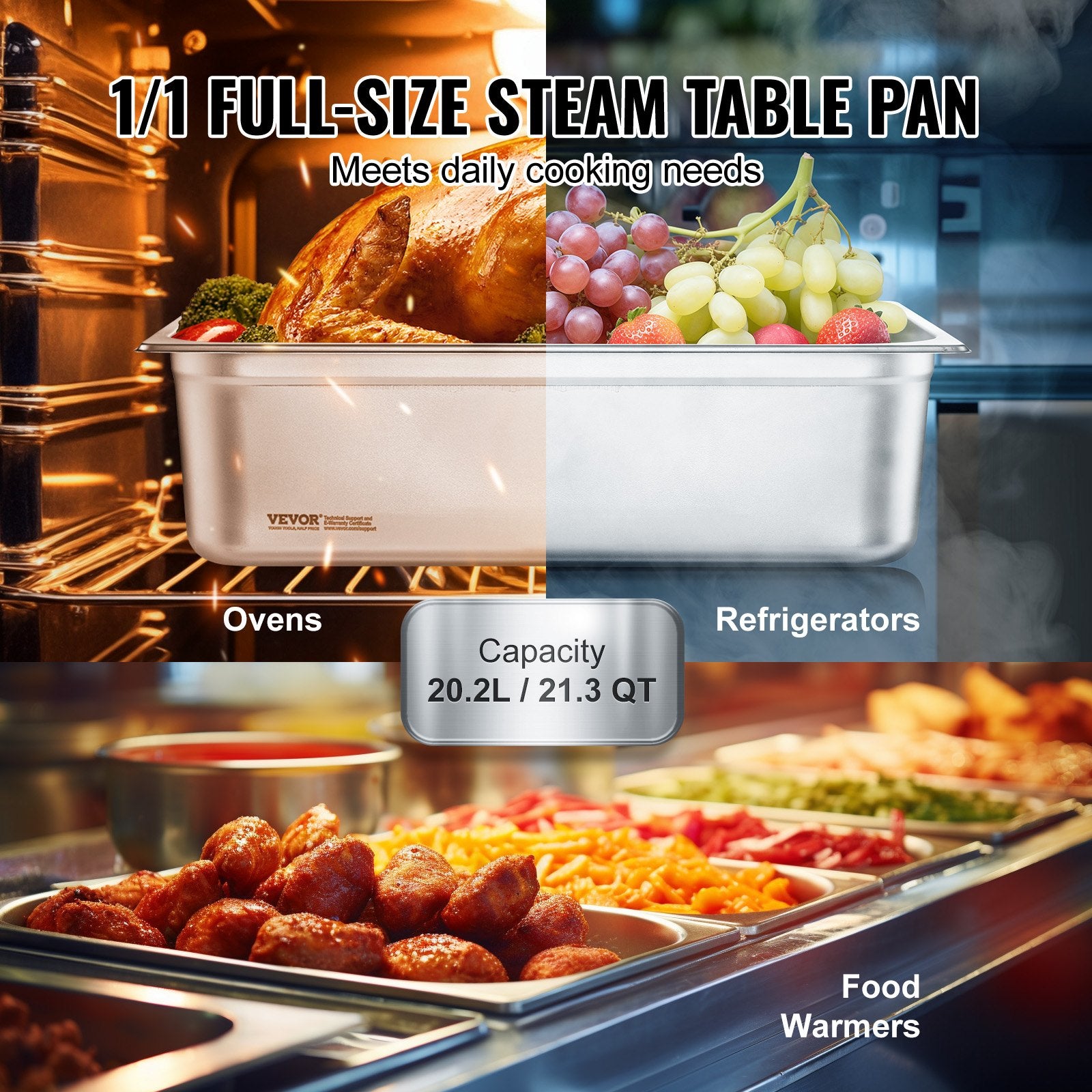 6 Pack Stainless Steel Steam Table Food Pans