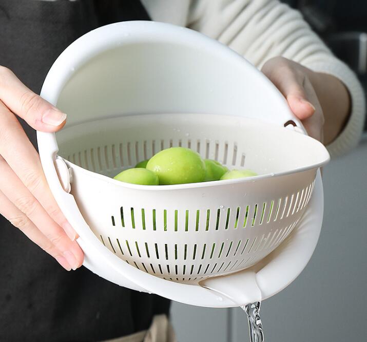 Double-Dish Sink Drain Basket Kitchen Fruit Washing Basket