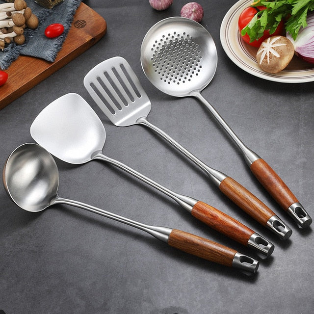 304 Stainless steel Huali wooden spoon kitchen utensils