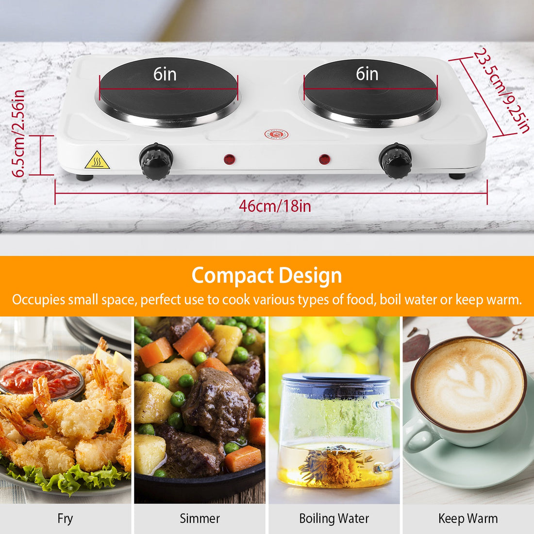 2000W Double Electric Burner Hot Plate With Adjustable Temperature