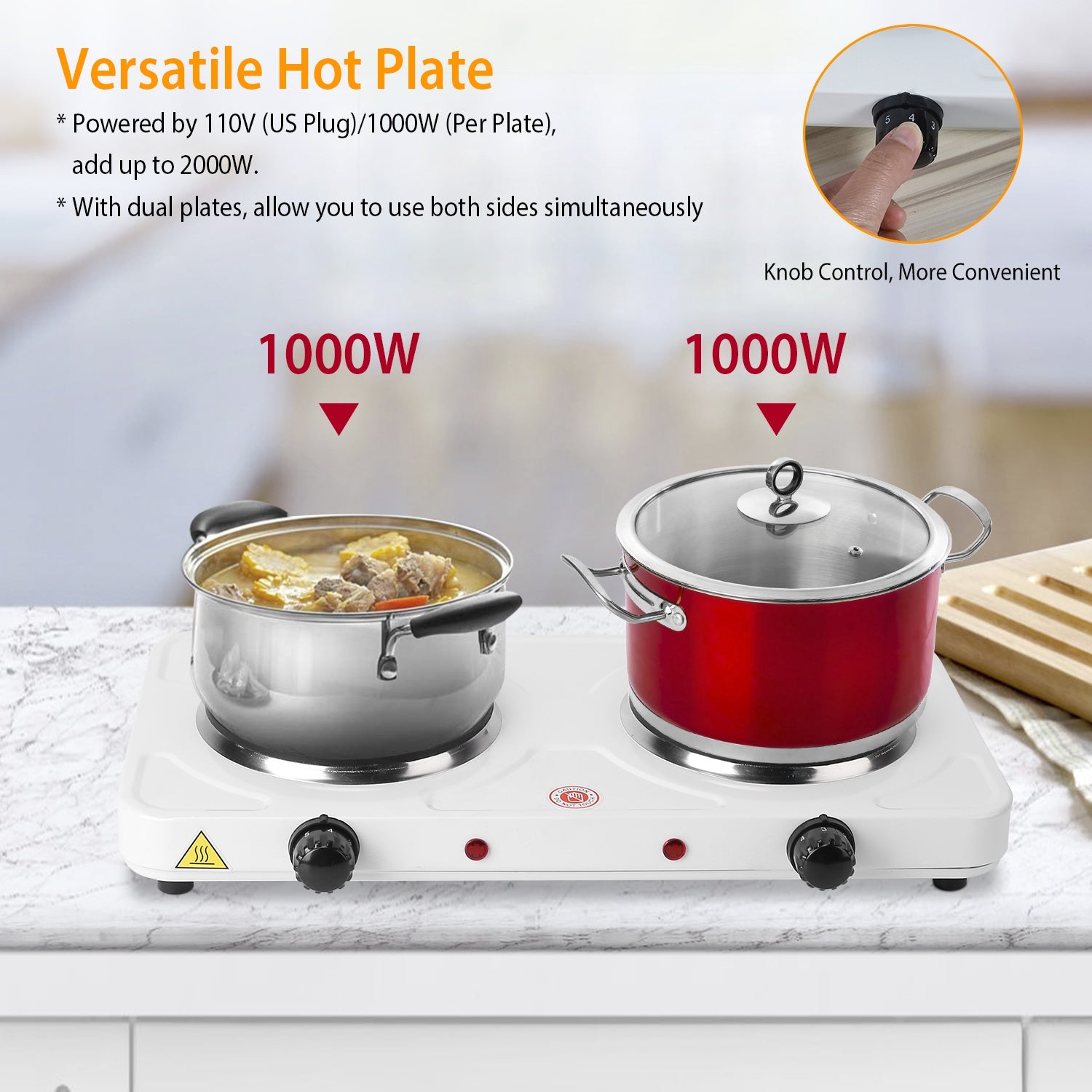 2000W Double Electric Burner Hot Plate With Adjustable Temperature