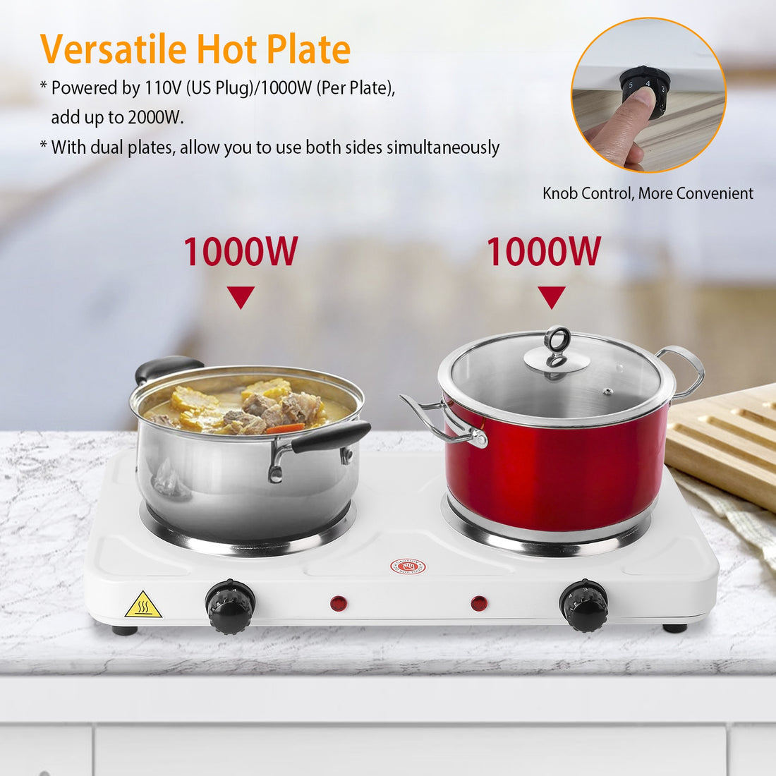 2000W Double Electric Burner Hot Plate With Adjustable Temperature