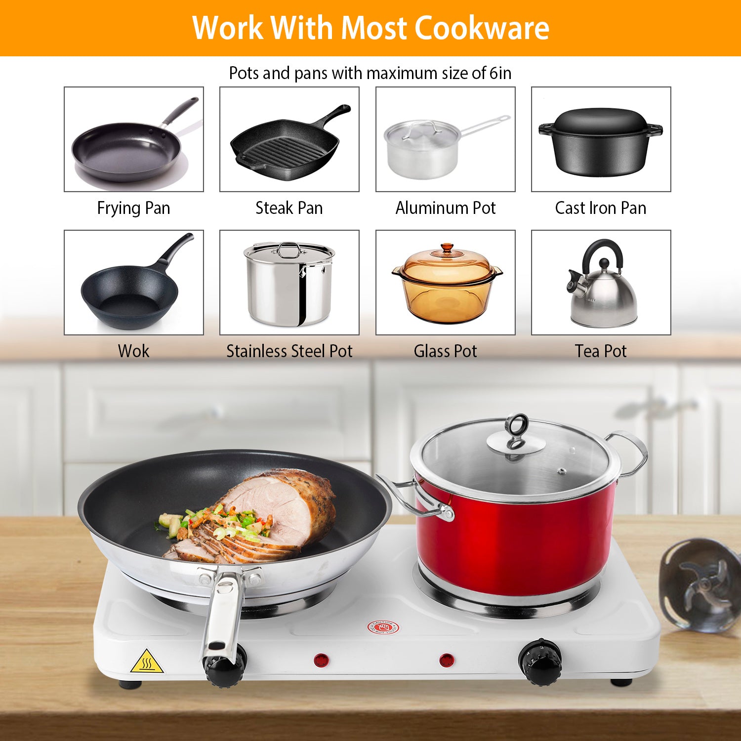 2000W Double Electric Burner Hot Plate With Adjustable Temperature