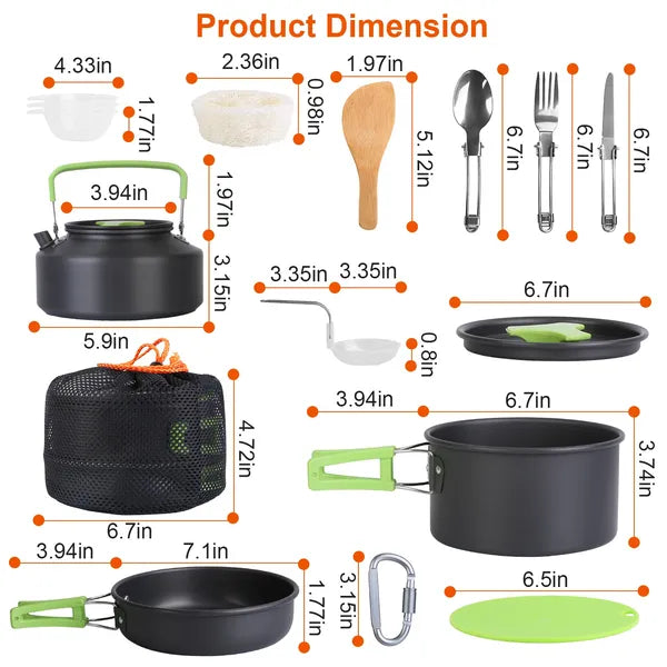 16-Piece Camping Cookware Set With Stove Pot Pan Kettle Kit