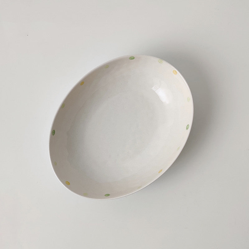 Dot Ceramic Plate Set Small Breakfast Dessert Oval Plates