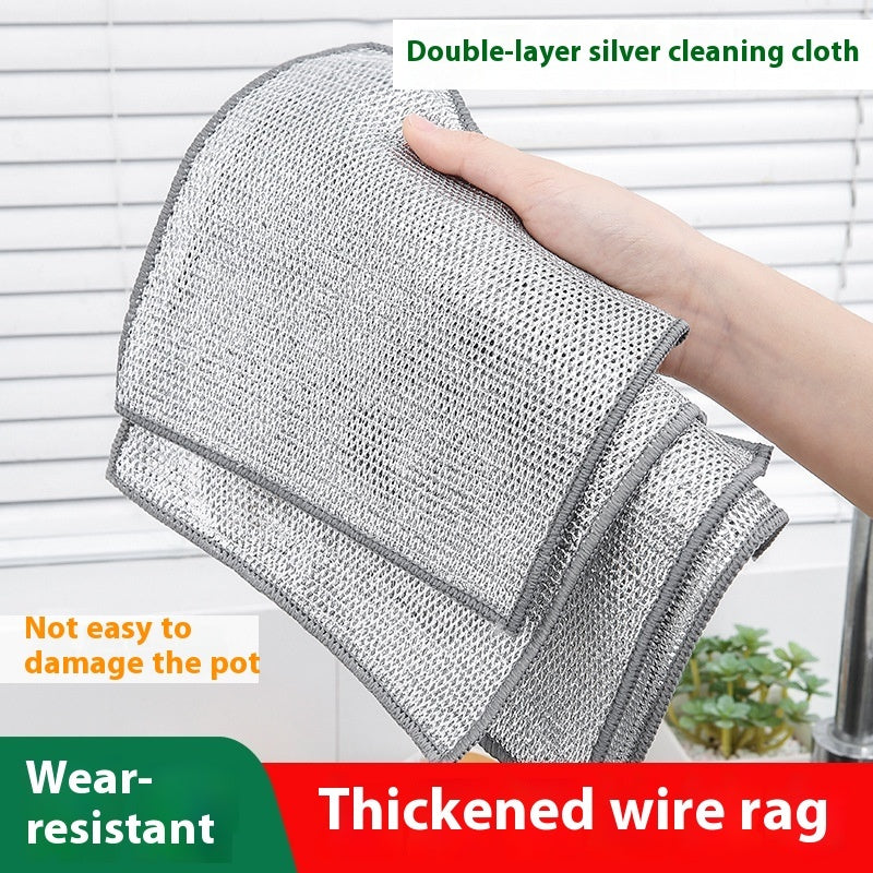 Silver Silk Rag Replaces Steel Wire Ball Kitchen Double Layer