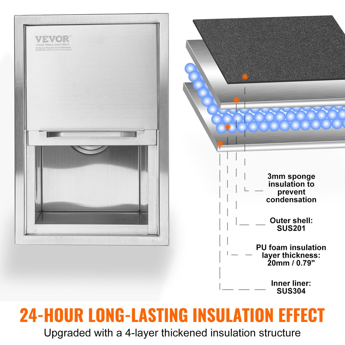 18" Stainless Steel Drop-In Ice Chest with Sliding Cover