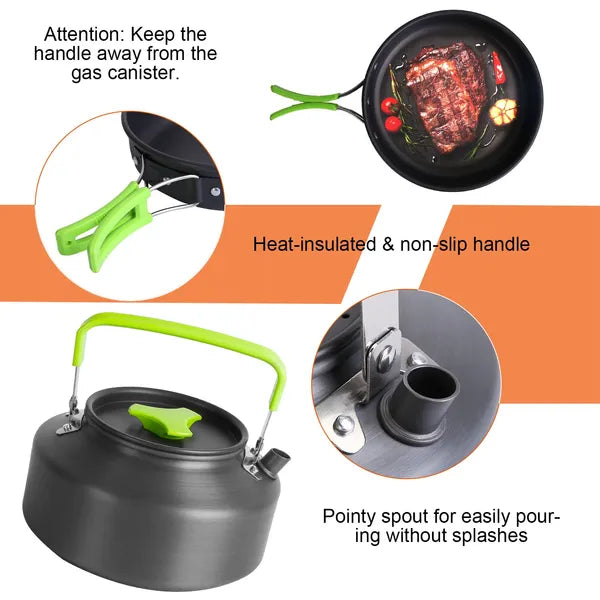 16-Piece Camping Cookware Set With Stove Pot Pan Kettle Kit