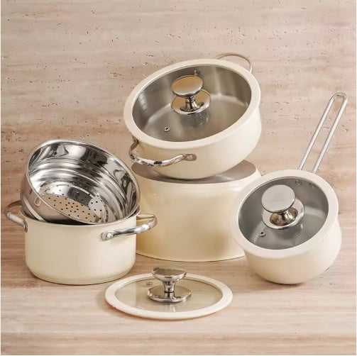 9-Piece Stainless Steel Ceramic Cookware Set With Steamer