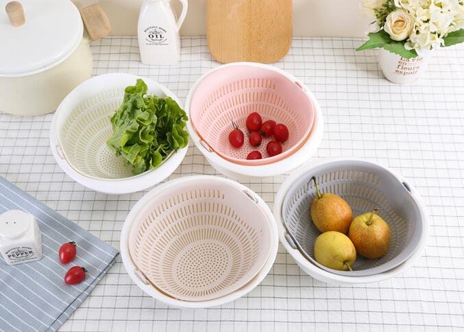 Double-Dish Sink Drain Basket Kitchen Fruit Washing Basket