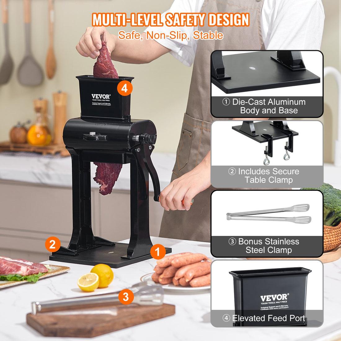 Heavy Duty Stainless Steel Manual Meat Tenderizer for Kitchen