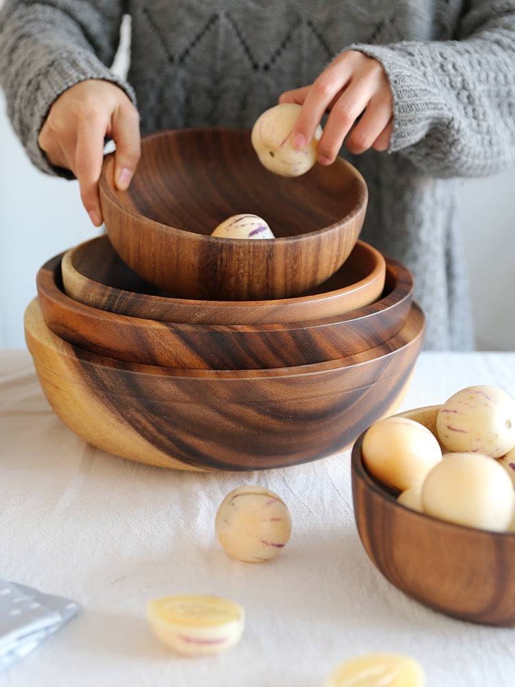Natural Wooden Kitchen Bowl Fruit Salad Serving Bowl