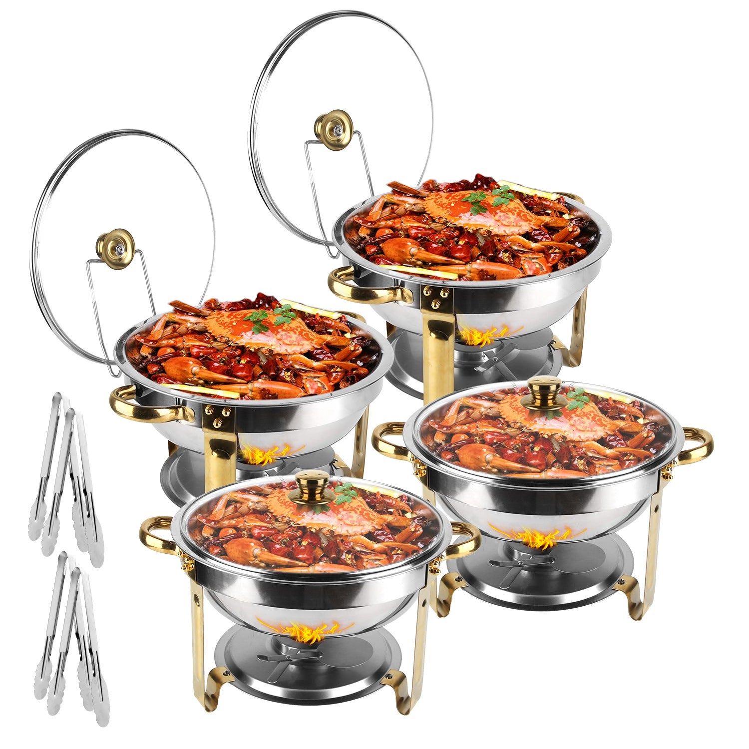 4-Piece Stainless Steel Chafing Dish Buffet Set With Glass Lid