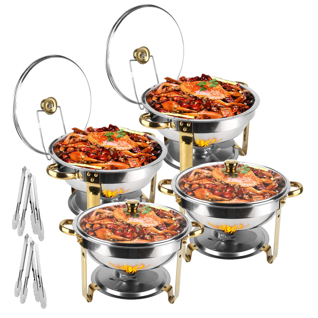 4-Piece Stainless Steel Chafing Dish Buffet Set With Glass Lid