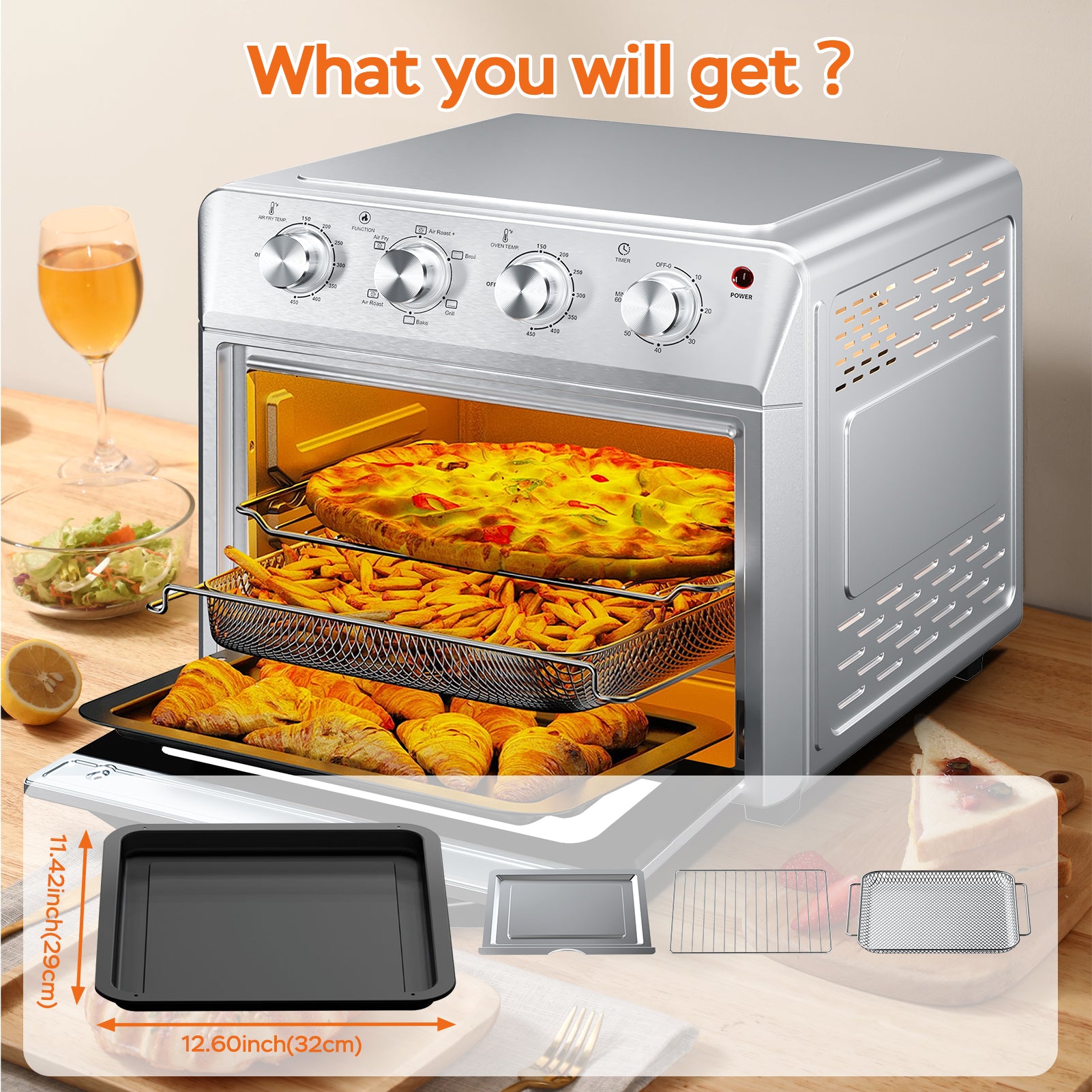 27.5QT 6-in-1 Air Fryer Toaster Oven Countertop Convection