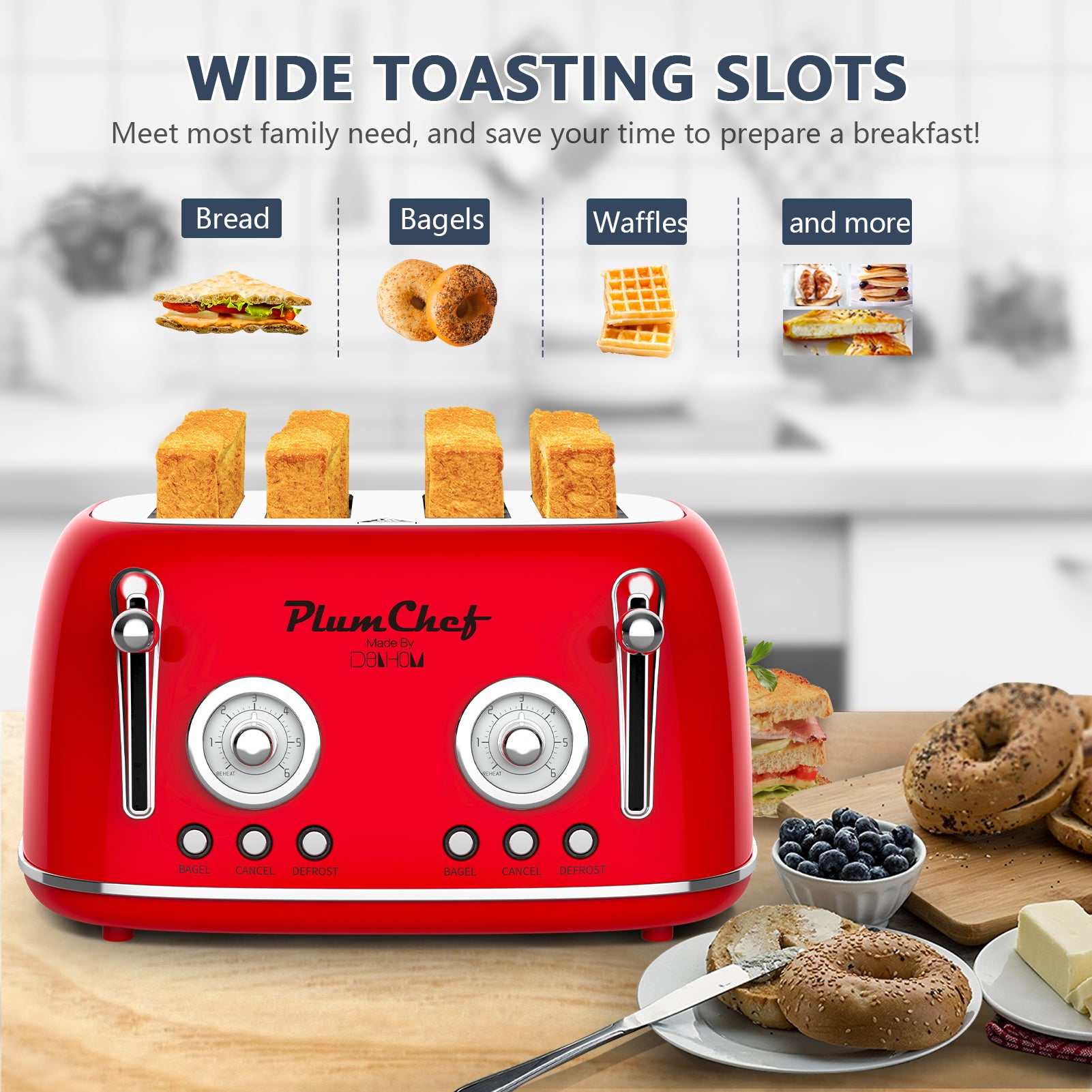 4-Slice Retro Toaster Stainless Steel Dual Control With Bagel Settings