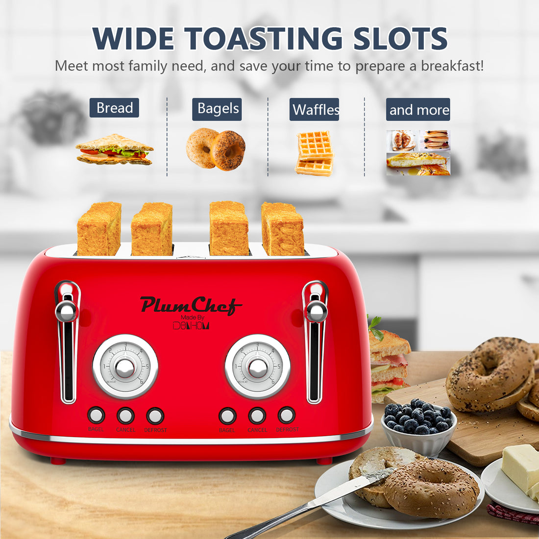 4-Slice Retro Toaster Stainless Steel Dual Control With Bagel Settings
