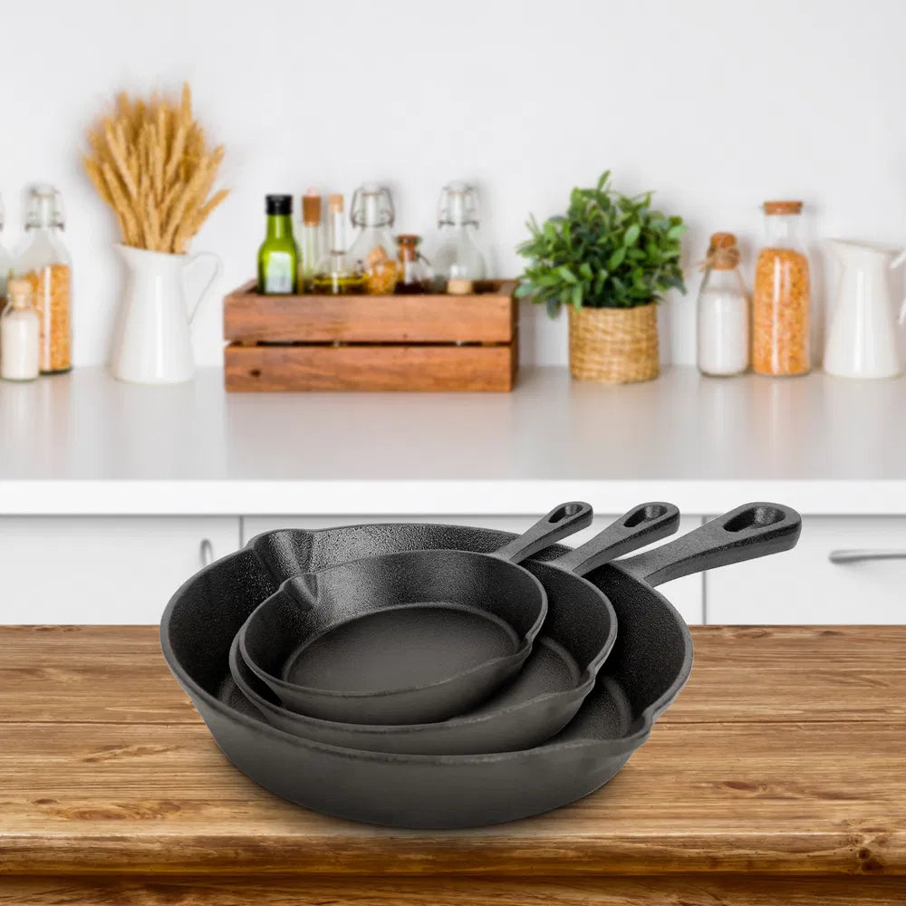 3Pcs Pre Seasoned Cast Iron Skillet Set