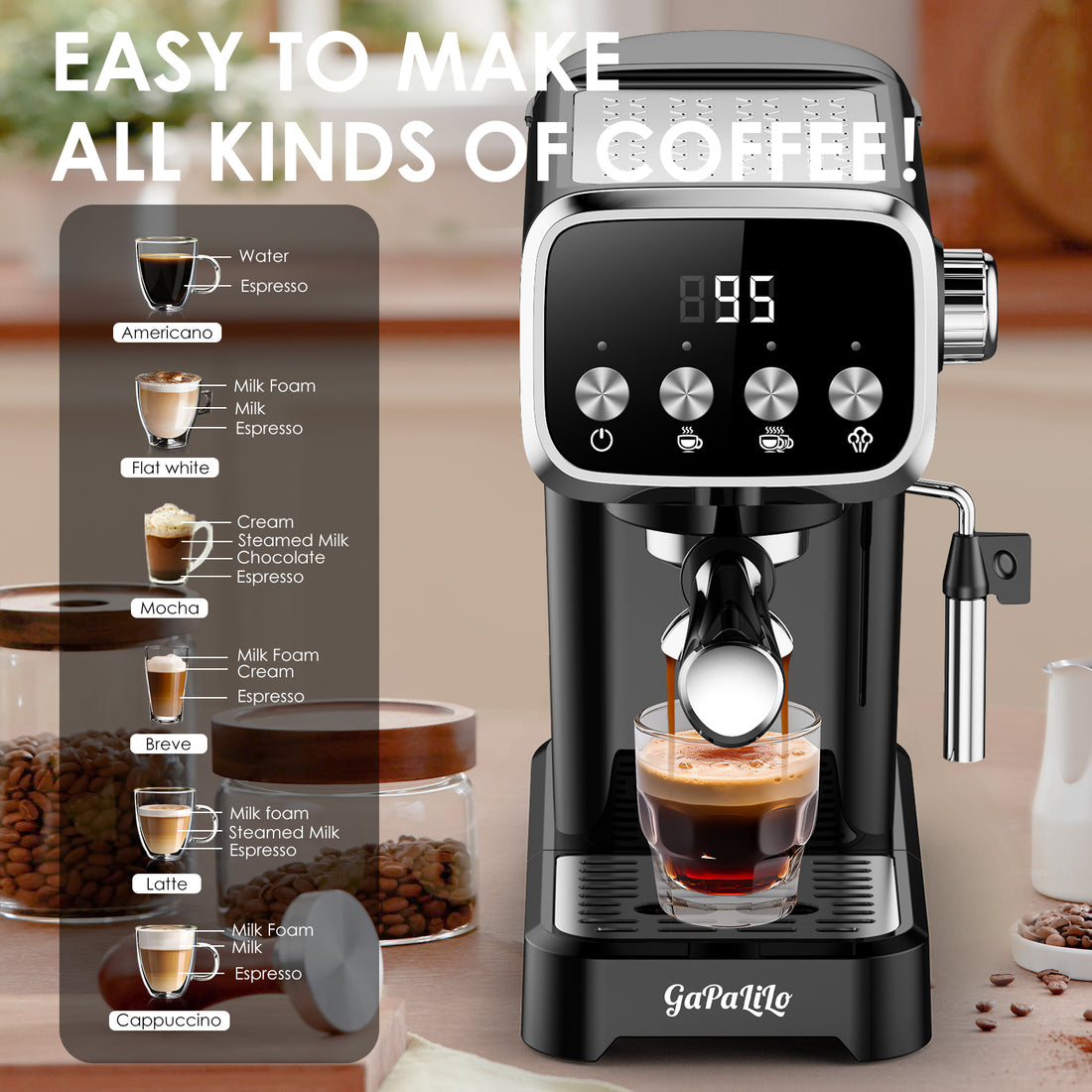 20 Bar Slim Espresso Machine With Milk Frother