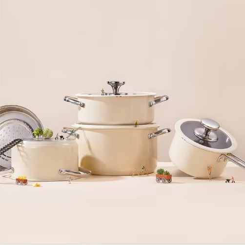 9-Piece Stainless Steel Ceramic Cookware Set With Steamer