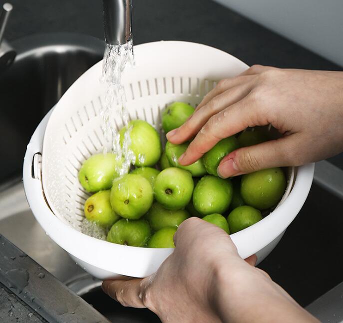 Double-Dish Sink Drain Basket Kitchen Fruit Washing Basket