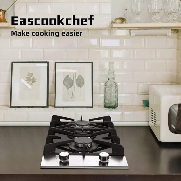 2 Burner Tempered Glass Kitchen Gas Cooktop Drop-In Hob