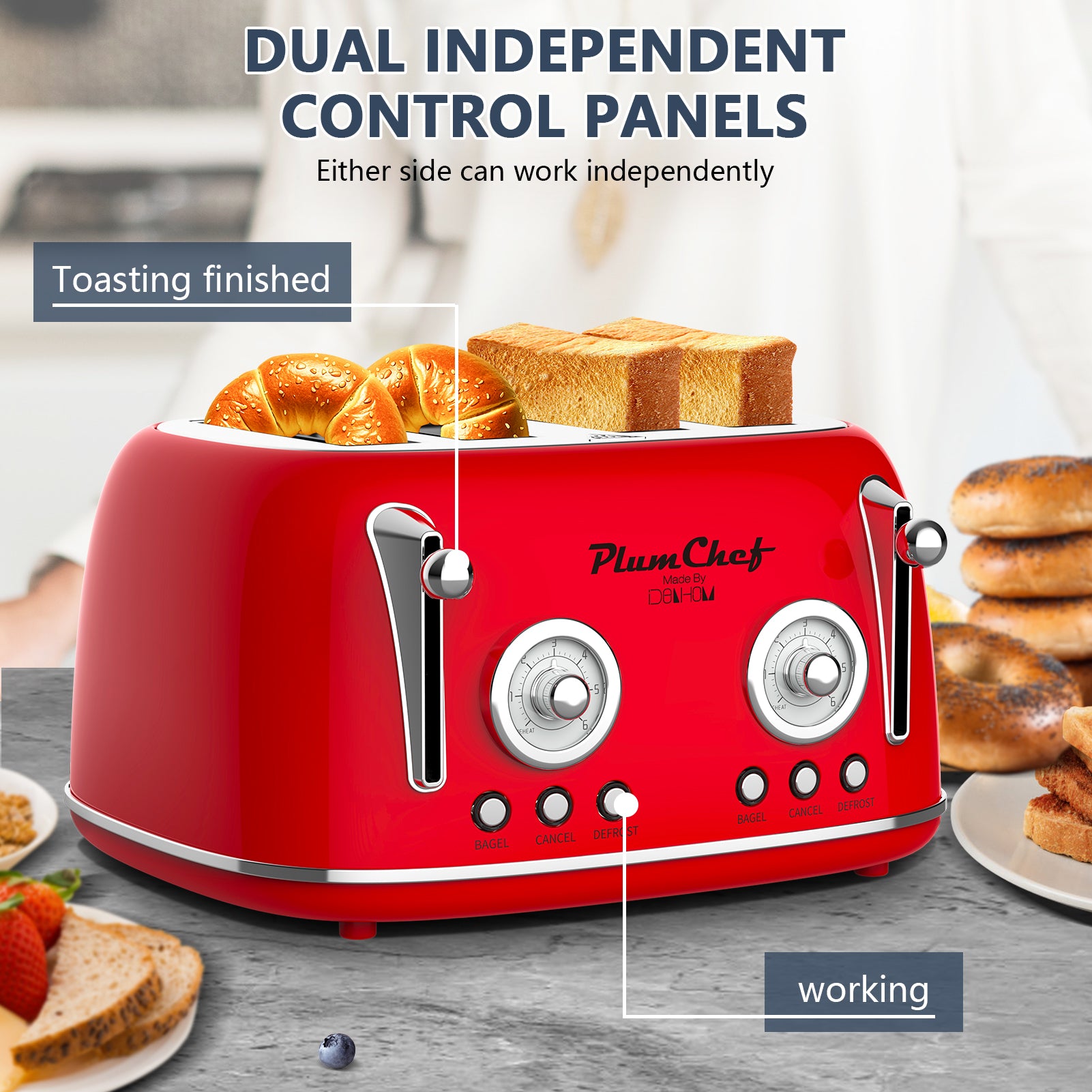 4-Slice Retro Toaster Stainless Steel Dual Control With Bagel Settings