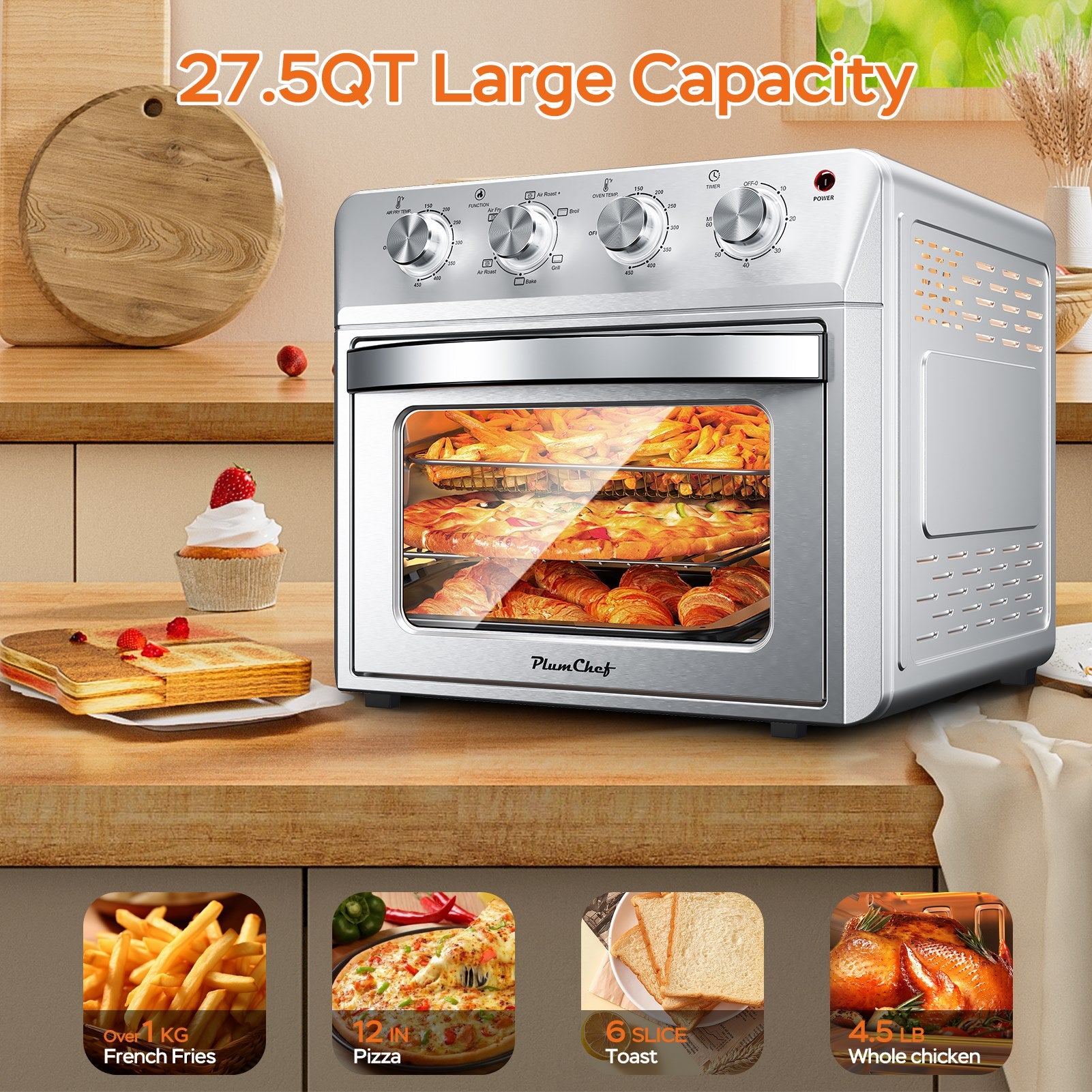 27.5QT 6-in-1 Air Fryer Toaster Oven Countertop Convection