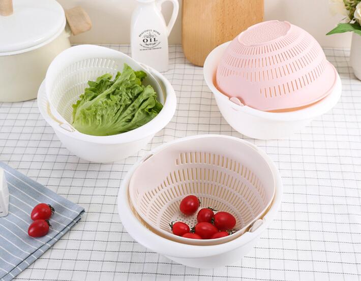 Double-Dish Sink Drain Basket Kitchen Fruit Washing Basket
