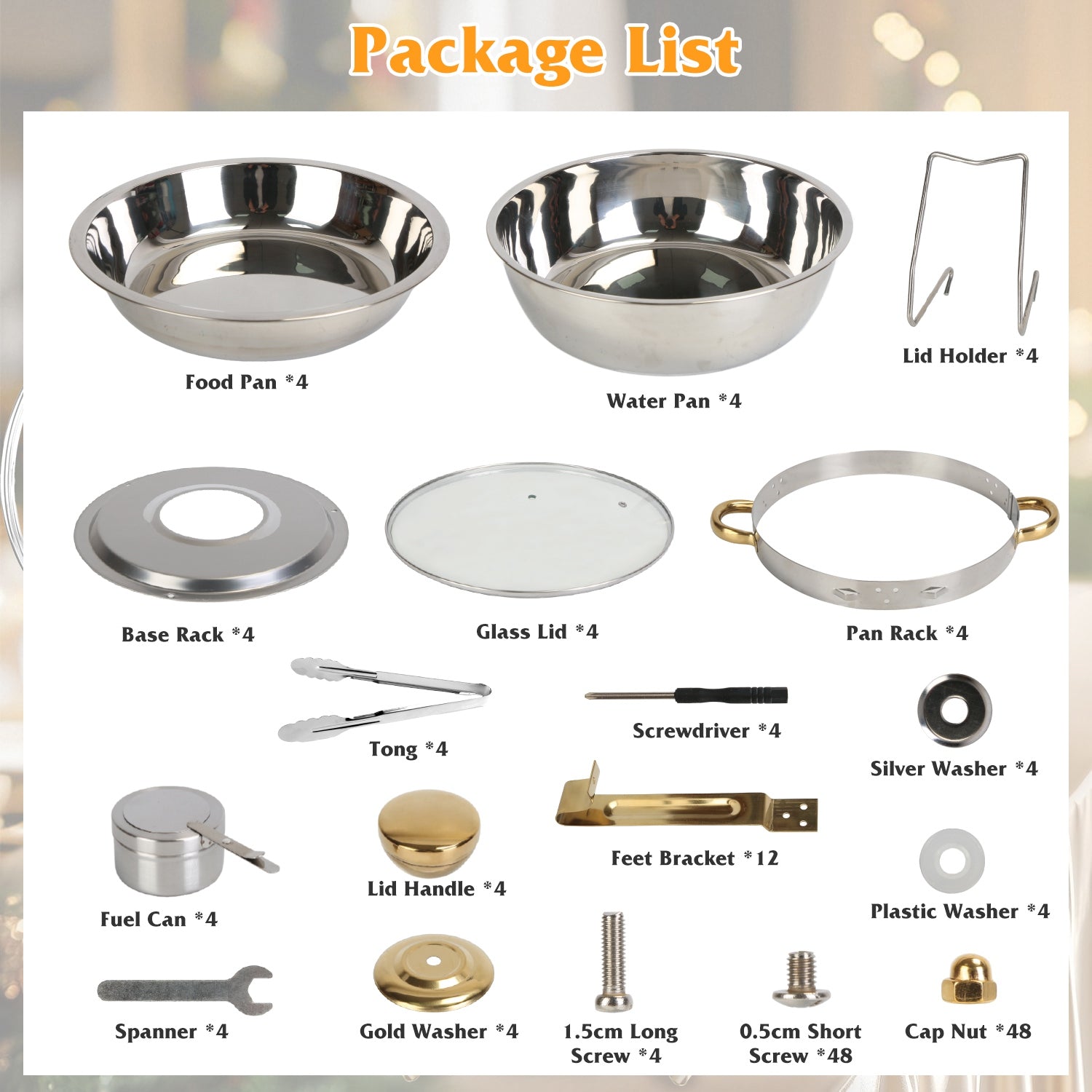 4-Piece Stainless Steel Chafing Dish Buffet Set With Glass Lid