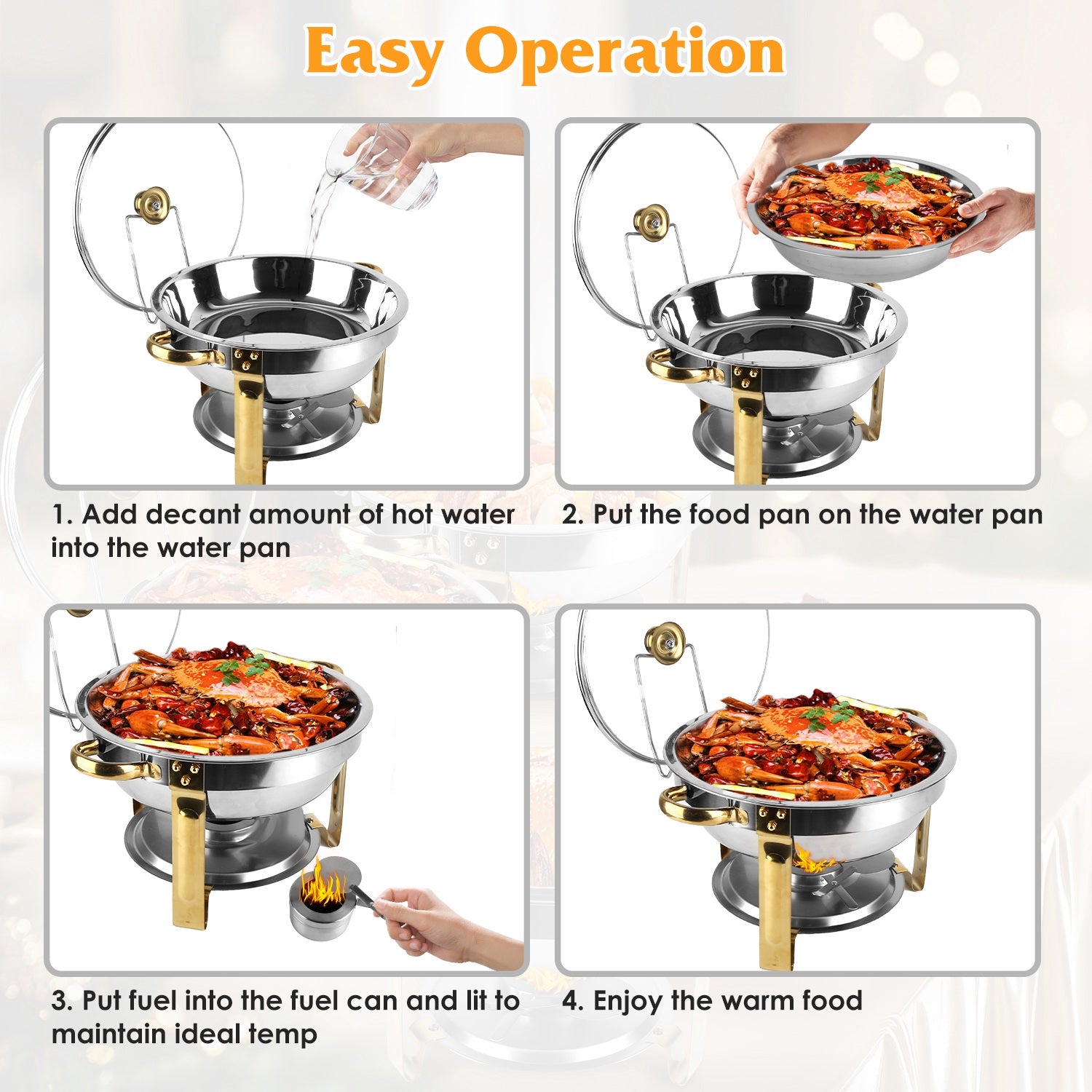 4-Piece Stainless Steel Chafing Dish Buffet Set With Glass Lid