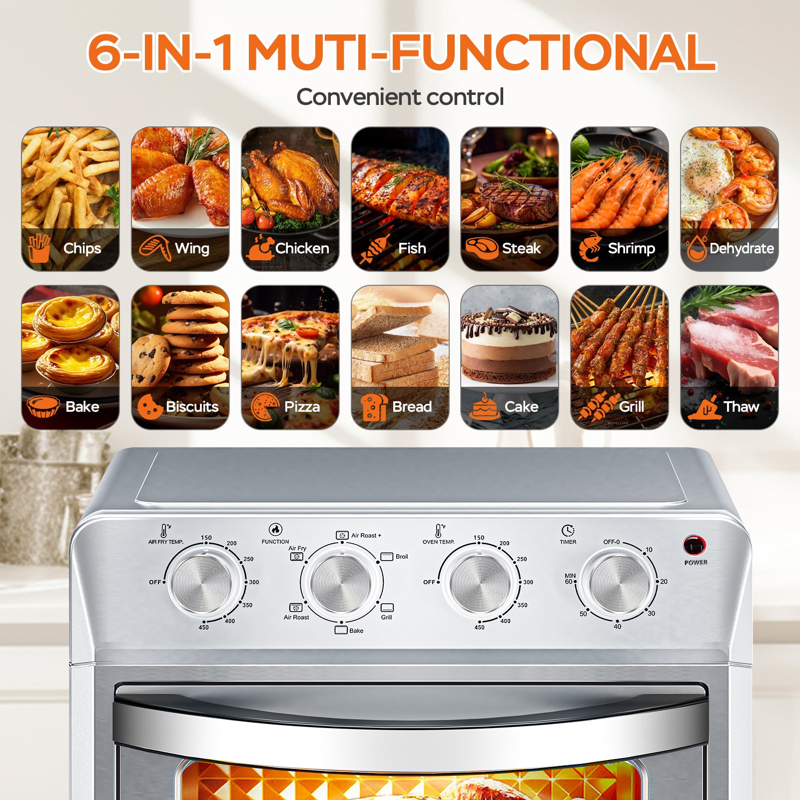 27.5QT 6-in-1 Air Fryer Toaster Oven Countertop Convection