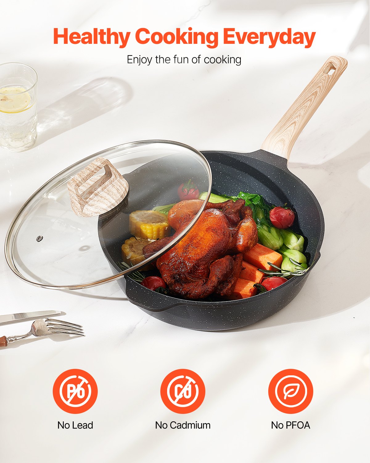 19 Piece Granite Nonstick Cookware Set Induction Compatible Black