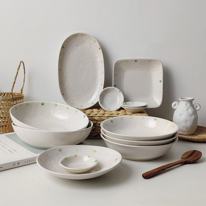 Dot Ceramic Plate Set Small Breakfast Dessert Oval Plates