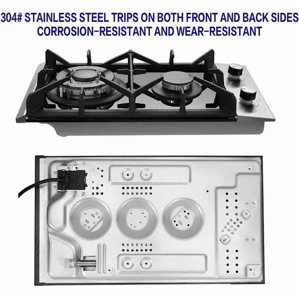2 Burner Tempered Glass Kitchen Gas Cooktop Drop-In Hob