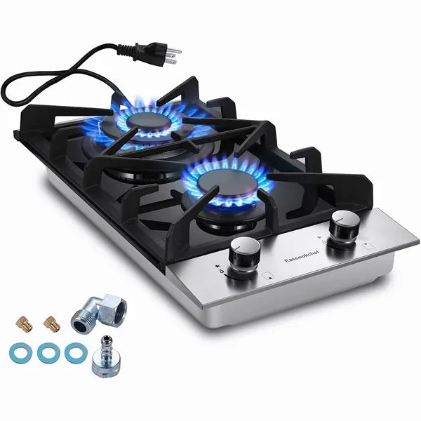 2 Burner Tempered Glass Kitchen Gas Cooktop Drop-In Hob