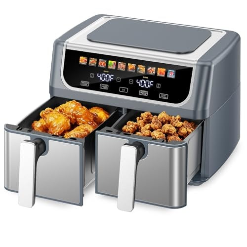 9.5L Dual Basket Air Fryer With Independent Temperature Control