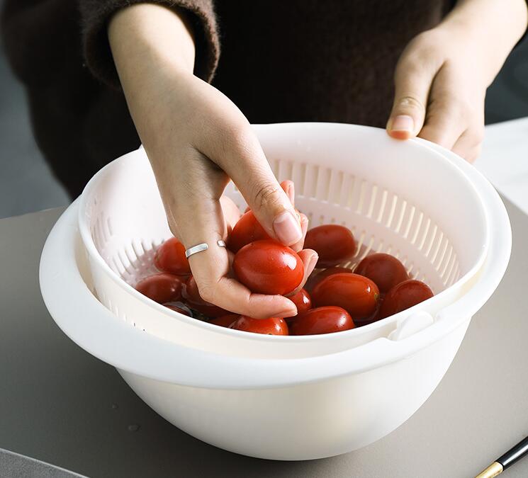 Double-Dish Sink Drain Basket Kitchen Fruit Washing Basket