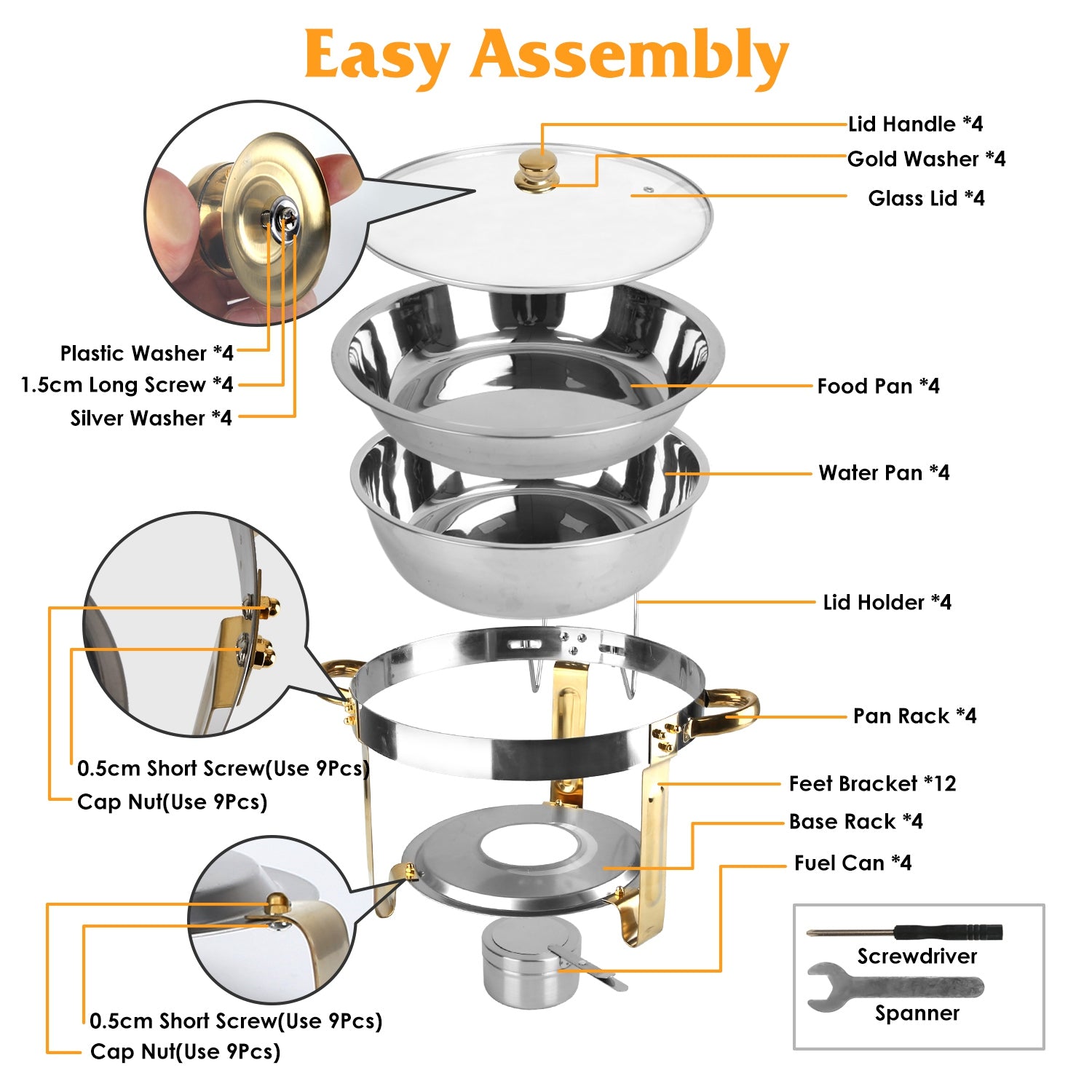 4-Piece Stainless Steel Chafing Dish Buffet Set With Glass Lid
