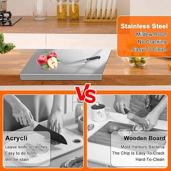 Stainless Steel Cutting Board With Lip For Kitchen Countertop
