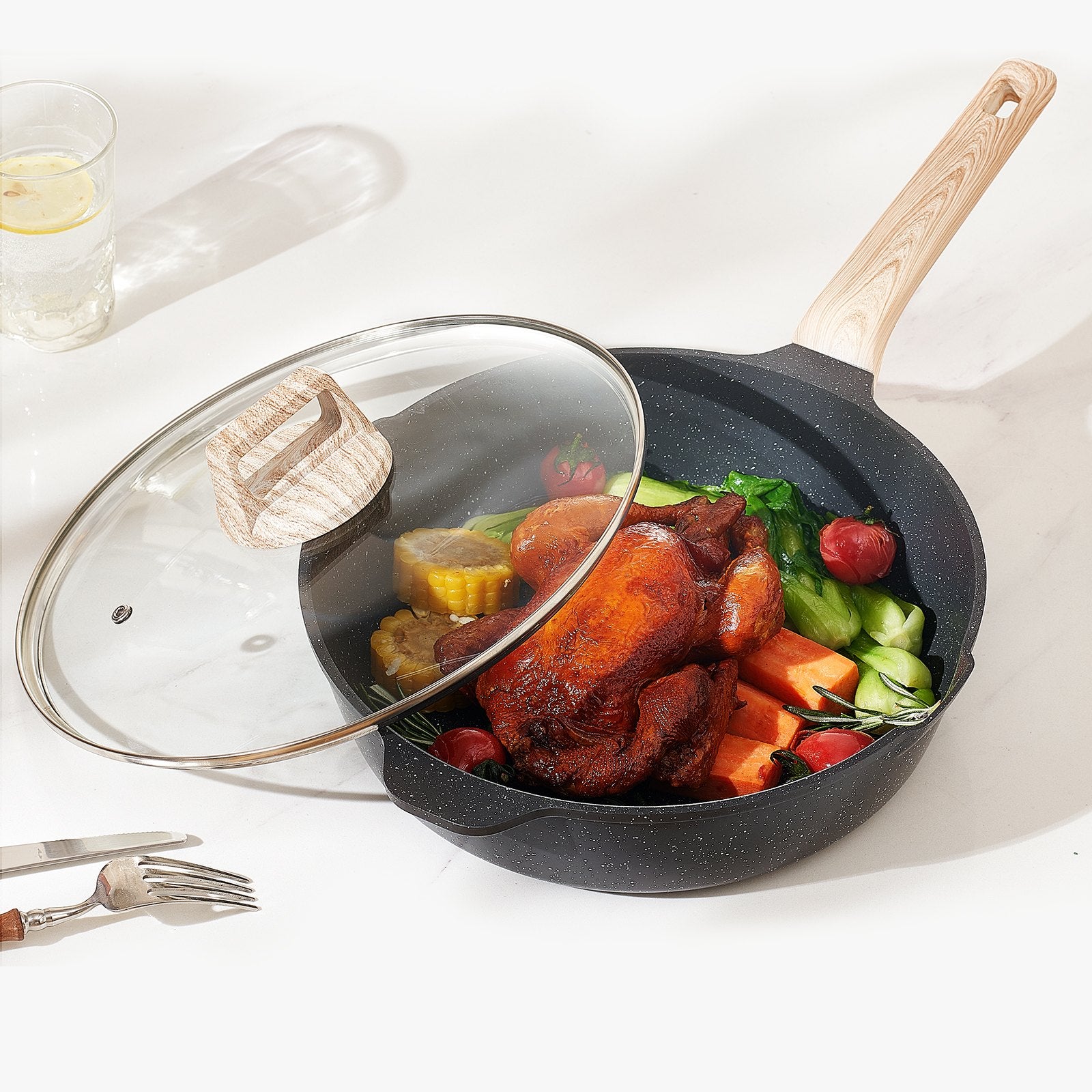 19 Piece Granite Nonstick Cookware Set Induction Compatible Black