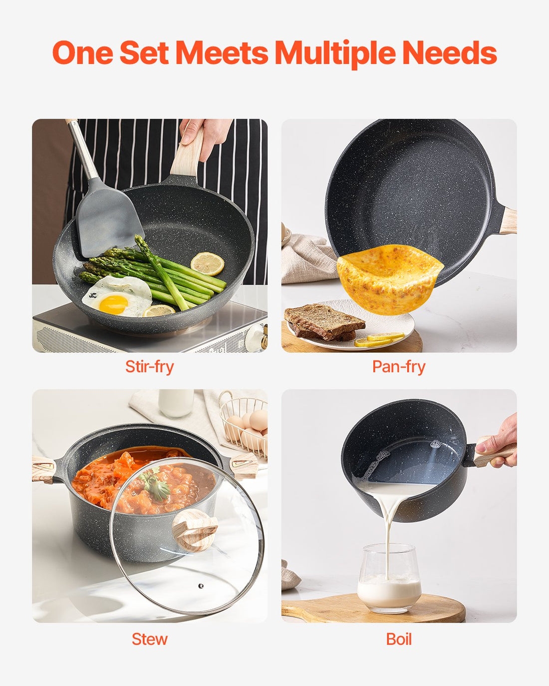 19 Piece Granite Nonstick Cookware Set Induction Compatible Black