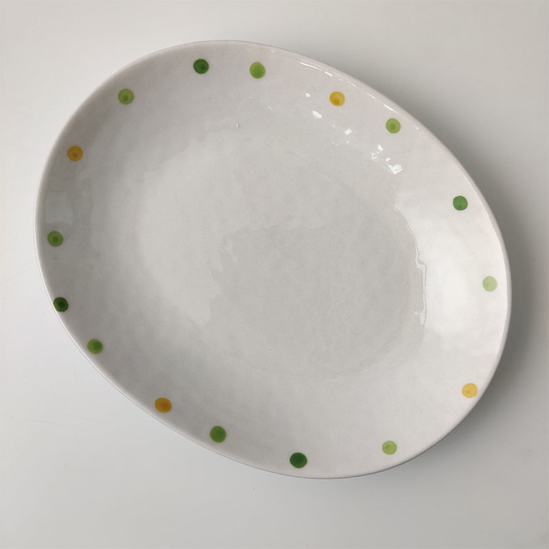 Dot Ceramic Plate Set Small Breakfast Dessert Oval Plates